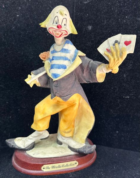 Porcelain Clown Holding Cards Figurine, 10in - Clown Gifts - The Mirella Collection