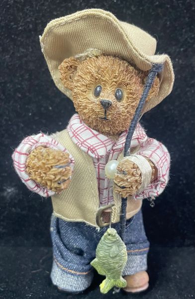 Teddy Bear Fisherman, Fishing Figure, 4in - Father's Day - Dad Gifts