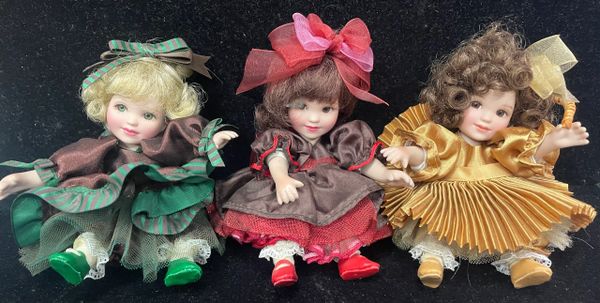 DOLL SALE - 3 Rare Miniature Porcelain Doll, Red Yarn Hair, Clown Doll, 16in, By Kingsgate