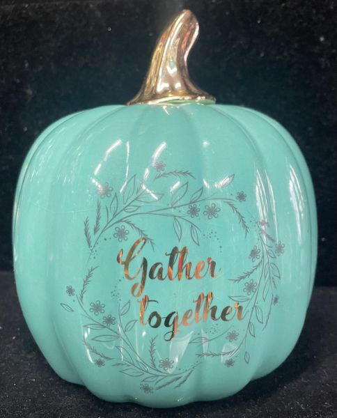 Gather Together Teal Blue Ceramic Pumpkin, 6in