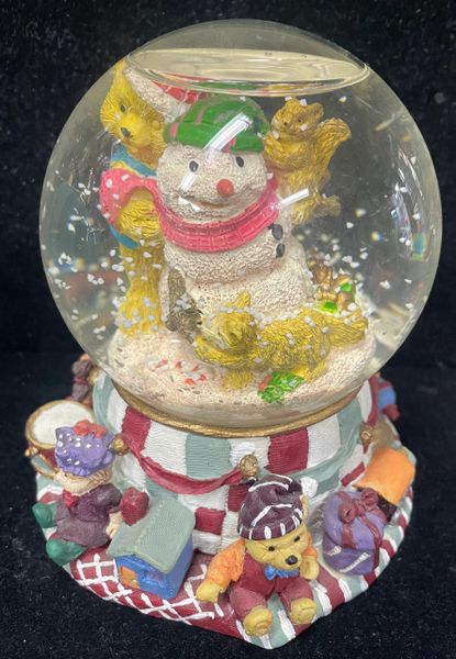 Christmas Musical Water Snow Globe with Teddy Bear & Snowman, 6in - Holiday Novelty Gifts