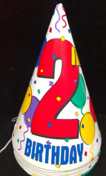 Happy 2nd Birthday Party Cone Hats, 8ct