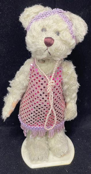 Lady Teddy Bear Plush on Stand, Lavender Flapper Dress, 12in - Mom Gifts - Mother's Day