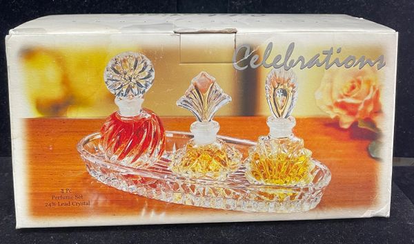 Crystal Glass Perfume Bottle Set, by Celebrations 4 pc set - Mom Gifts - Mother's Day - Christmas
