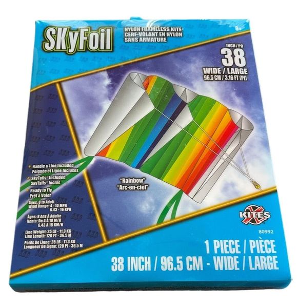 SkyFoil Kite Frameless Nylon Rainbow 38" Wide 1 Piece