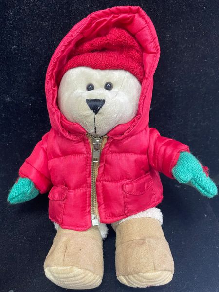 Rare Winter Teddy Bear Plush Red Puffy Coat, 11in - Starbucks Coffee Company 2006