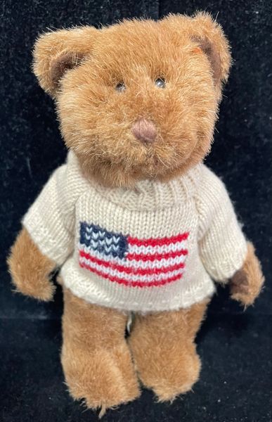 Rare Boy Teddy Bear Plush wearing a Knit Sweater with American Flag, 7in - by Russ Berrie