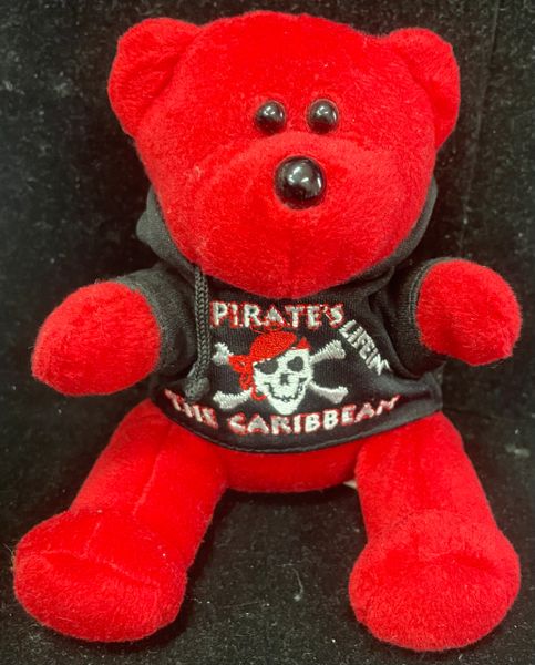 NCL Red Beanie Baby Teddy Bear Plush wearing Black Sweatshirt, 7in - Pirates Life in the Caribbean - by citybears