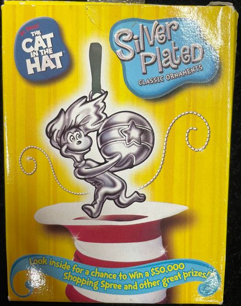 Dr. Seuss The Cat in the Hat Silver Plated Classic Holiday Christmas Ornament Thing 1 Having a Ball