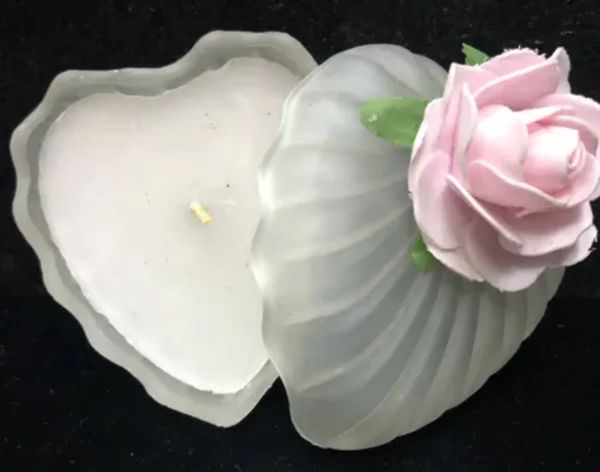 *Pink Heart Shaped Trinket Box with Candle, Jewelry Holder - Smoked Glass - Mom Gifts - Bridal