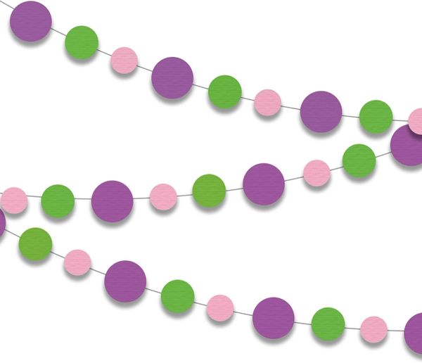 *Spring Circle Dot Party Garland Decoration, Purple, Green, Pink - 9ft