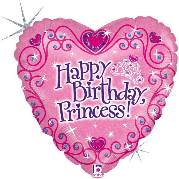 *Happy Birthday Princess Pink Heart Shape Foil Balloon, 18in