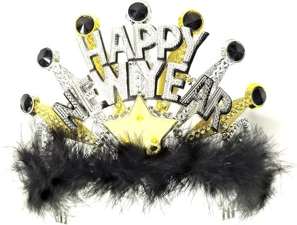 *Flashing Lite Up Happy New Year Party Tiara with Feathers