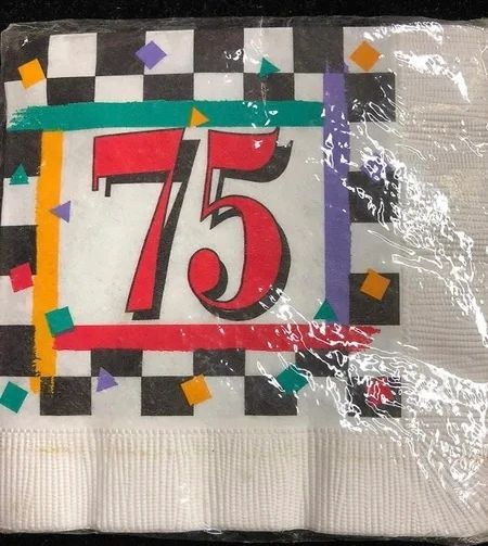 *Vintage 75th Birthday 80s Checkered Beverage/Cocktail Party Napkins, 16ct - Party Checks