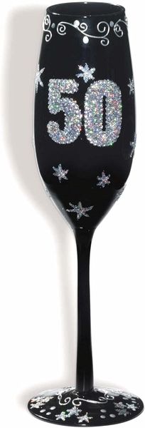 *50th Black Champagne Flute Glass