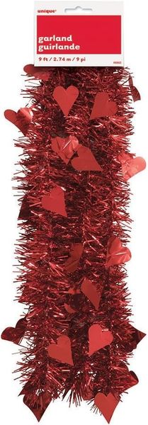 *Love Hearts Tinsel Red Garland Decoration, 9ft - 2 Garlands - Valentines