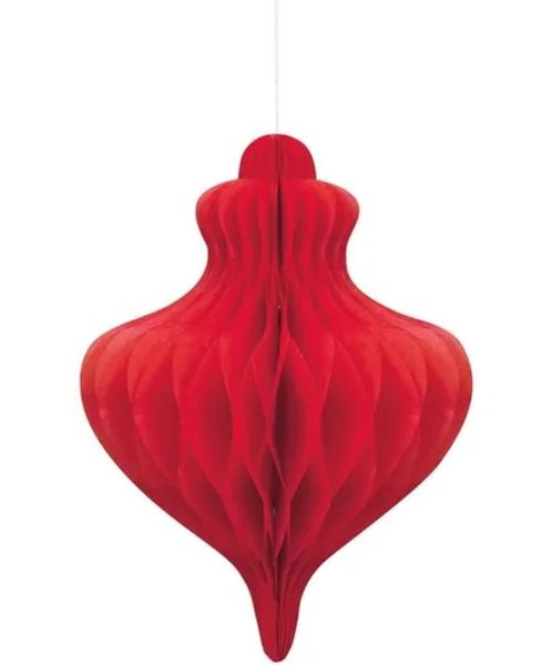 *Red 3D Ornament Shaped Honeycomb Tissue Decoration, 12in - 1ct - Christmas