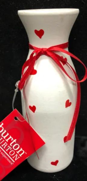 *Decorative White Wood Vase with Red Hearts, 5in - Love - Valentines