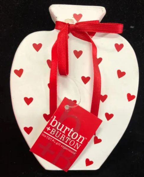 *Decorative White Wood Vase with Red Hearts, 6in - Valentines - Love Novelty Gifts