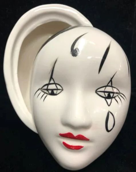 *Rare Vintage French Pierrot Face Trinket Box, Jewelry Holder - by Price Products