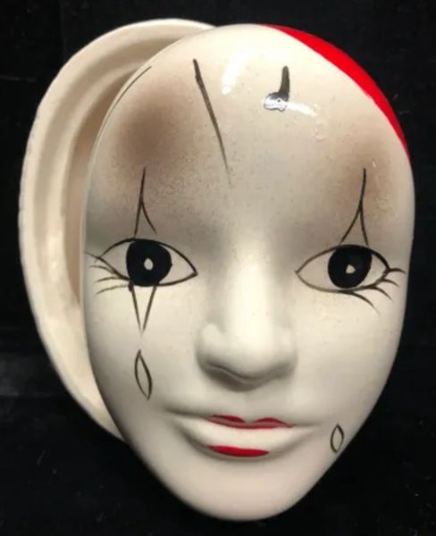 *Rare Vintage French Pierrot Face Trinket Box, Jewelry Holder - by Price Products