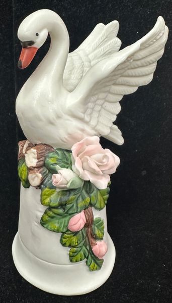 *Vintage Swan Dinner Bell with Roses, Porcelain - Bridal - 1996