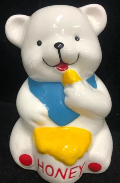 *White Ceramic Teddy Bear Piggy Bank, 6in