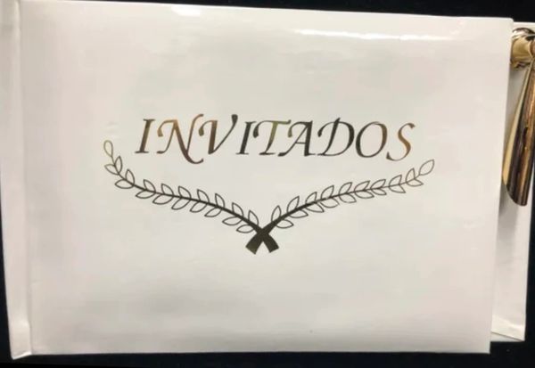 *Invitados - Guest Sign-In Book, Pen Holder - Keepsake, 6in - Spanish