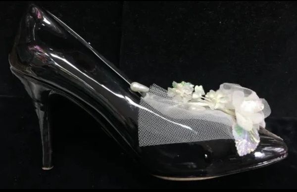 *Vintage Black High Heel Shoe, 8in, By Enesco - 1985 - Mom Gifts - Bridal