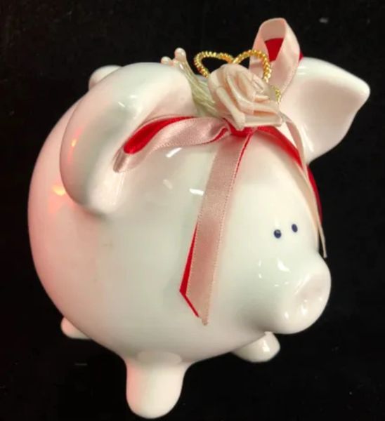 *White Ceramic Piggy Bank, 5in