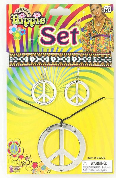 *Hippie Peace Sign Costume Jewelry Accessory, Women's Necklace & Earrings - After Halloween Sale