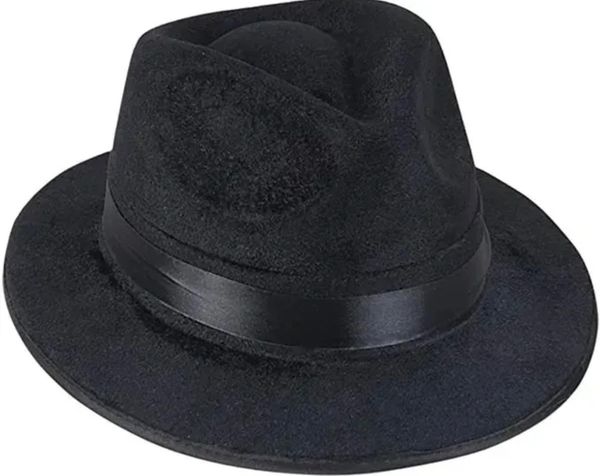 *Black Gangster Fedora Hat, Men's - Halloween