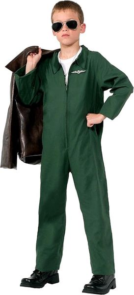 *Top Gun Aviator Costume, Boy's Large Air Force Pilot Jumpsuit - Halloween