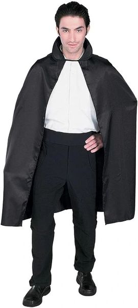 *Black Cape, Cloak Vampire Accessory, 3/4 Length, 45in - Magician - Halloween