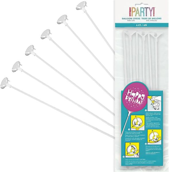 *Balloon Sticks & Cups, 6ct - 12in