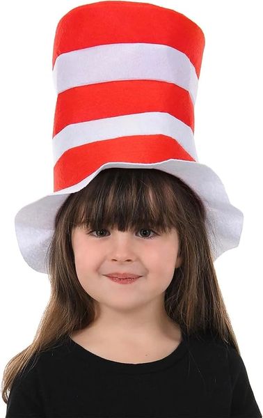 *Dr Seuss Adult Cat In The Hat, Toddler Kids Felt Stovepipe - Red & White Striped - Halloween