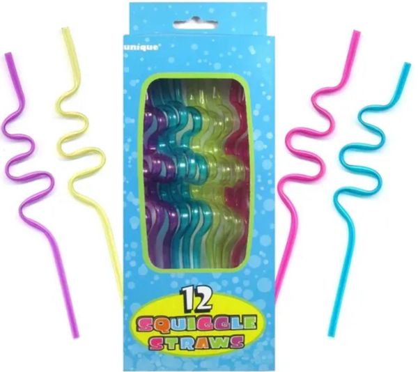 *Assorted Color Squiggle Silly Straws Party Favors, 12ct