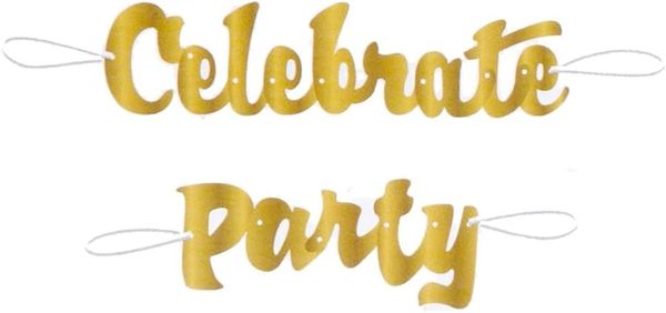 *Gold Script "Party" and "Celebrate" Banners, 2pcs