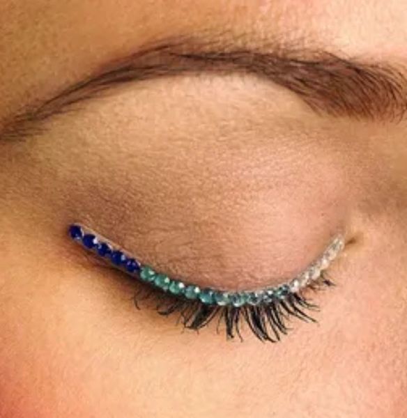 *Crystal Jeweled Eye Art Makeup - Blue, White Stones - Halloween