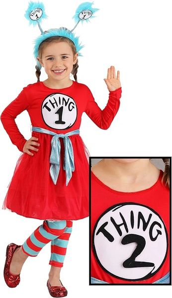 *Toddler Dr Seuss the Cat in the Hat Thing 1 & 2 Dress Costume, Girl's 4T - Halloween