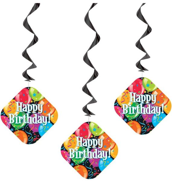 *Happy Birthday Hanging Swirl Decorations, 26in Long, 3ct