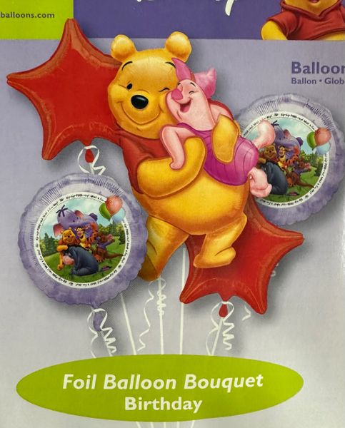 *Winnie the Pooh, Piglet Happy Birthday Foil Balloon Bouquet - 5 Balloons - Character