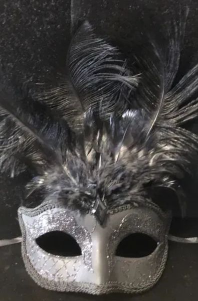 *Black Sparkle Masquerade Eye Mask with Feathers, Women's - Halloween