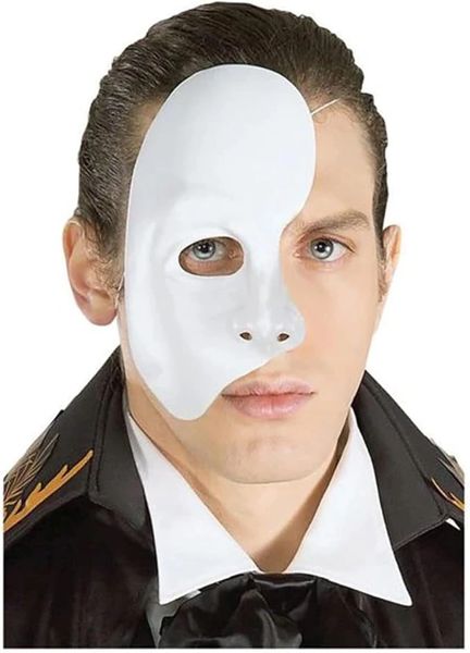 *Phantom Of the Opera Mask, Men's - White - Halloween - Half Face