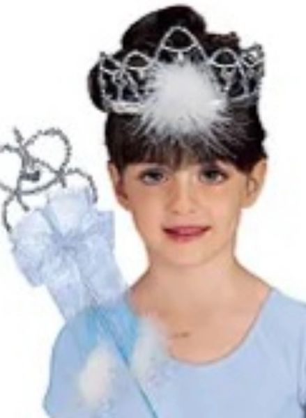 *Silver Princess Tiara, White Marabou Feathers Costume Accessory, Girl's - Halloween