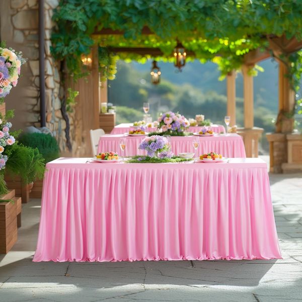 *Pink Ruffle Table Skirt - 29in x 14ft - First Birthday - Baby Shower - Bridal - Christening