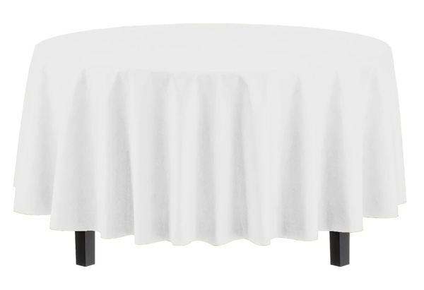 Solid White Round Plastic Table Cover- 84in