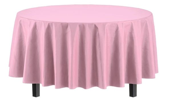 Solid Pink Round Plastic Table Cover, 84in