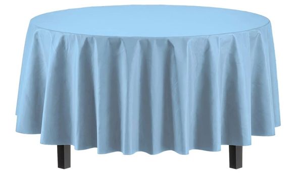 TWO! Solid Light Blue Round Plastic Table Covers - 84in Round Each