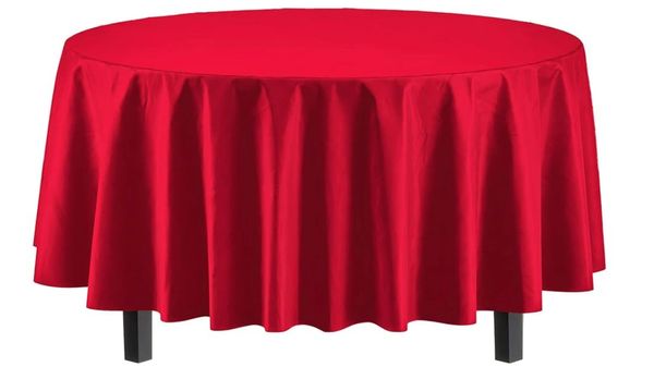 Solid Red Round Plastic Table Covers - 84in